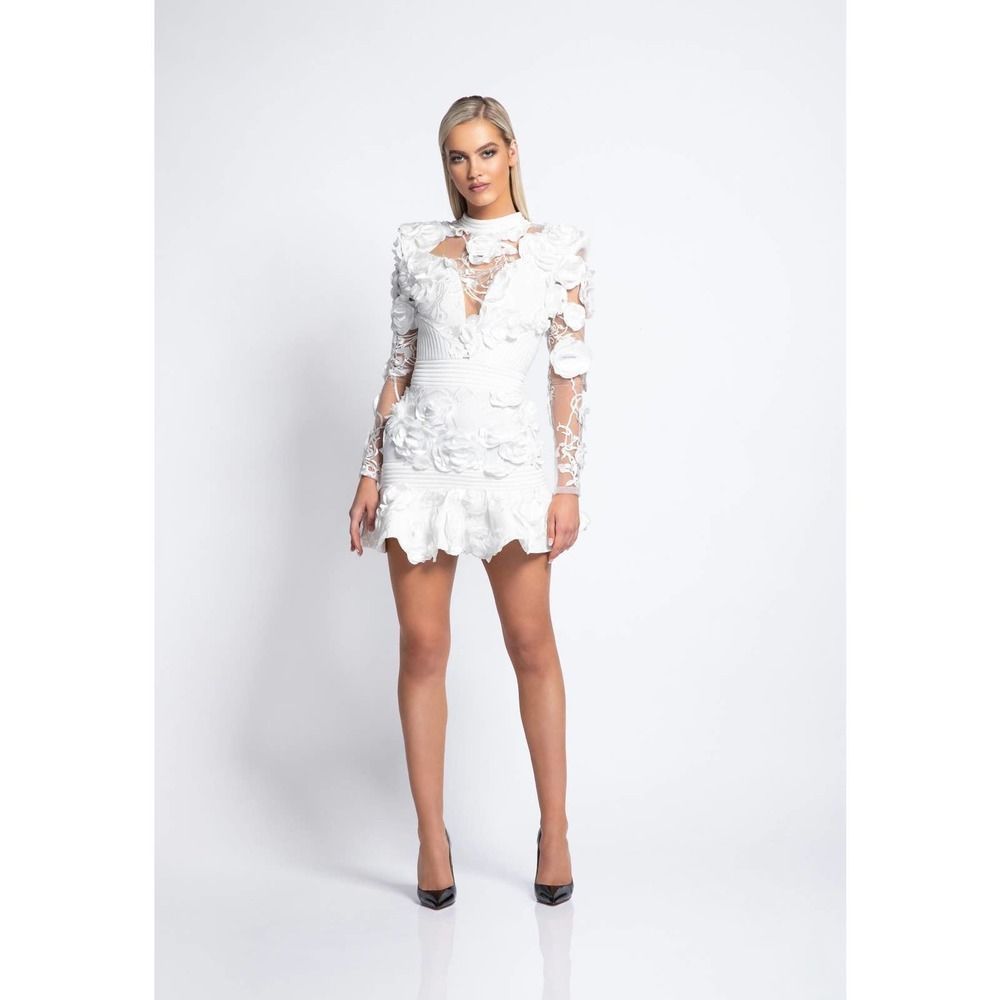 ZHIVAGO The Vendetta Floral Mesh Mini Dress white US8